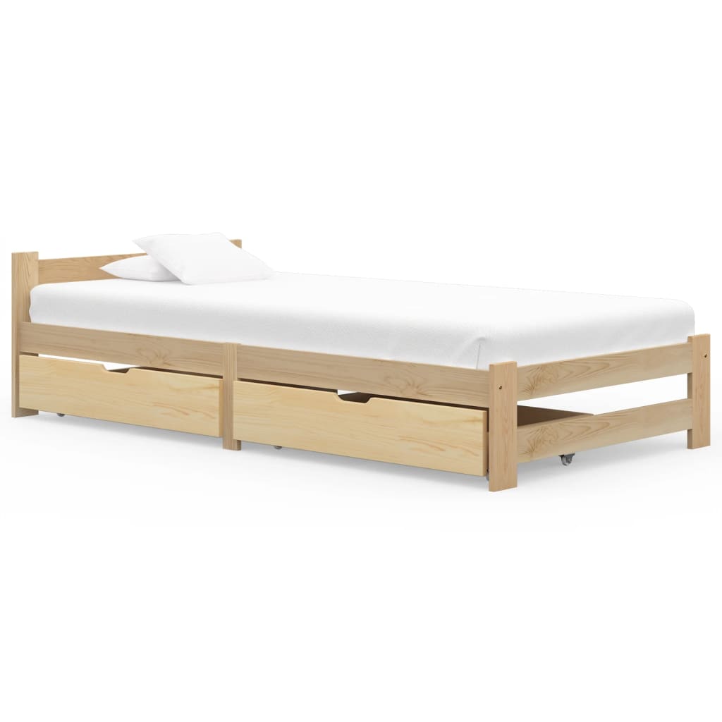 Rám postele se 2 zásuvkami masivní borové dřevo 90 x 200 cm