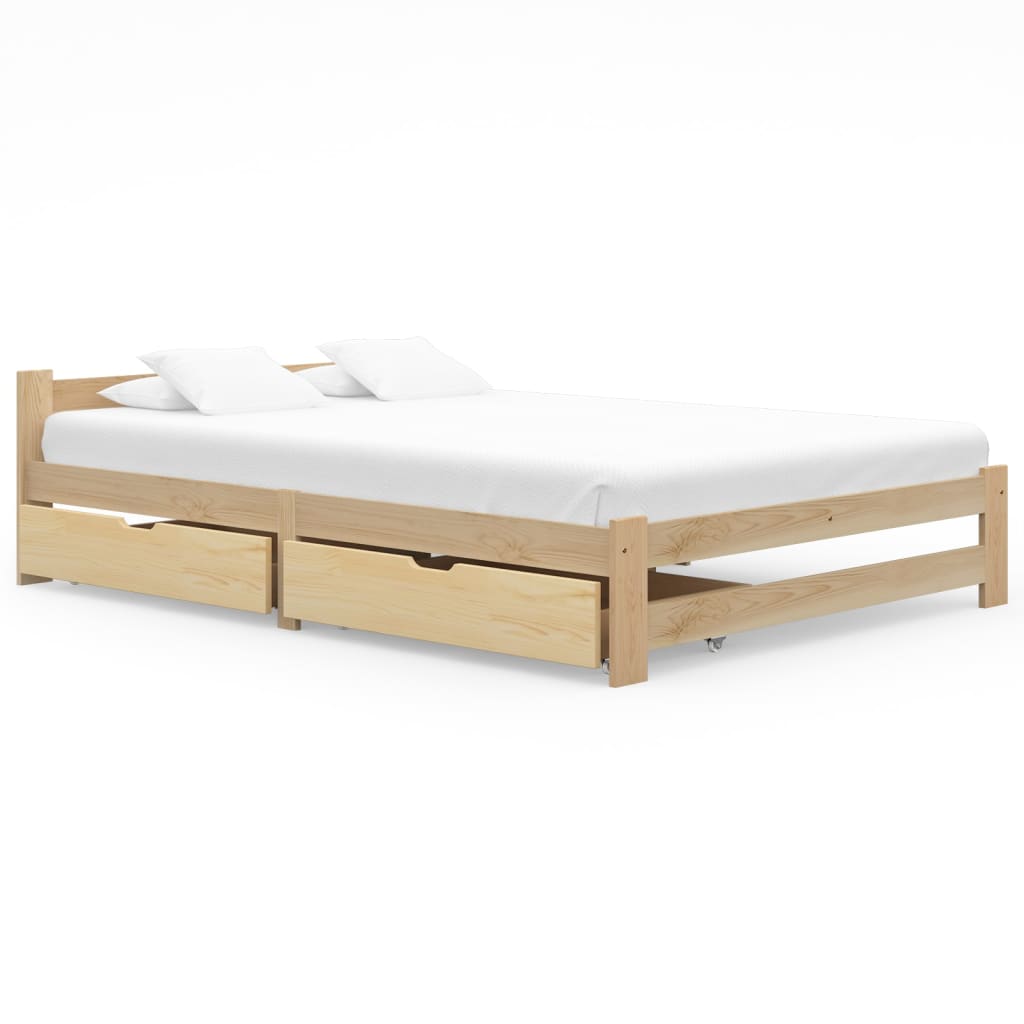 vidaXL Cadru de pat cu 2 sertare, 140 x 200 cm, lemn masiv de pin