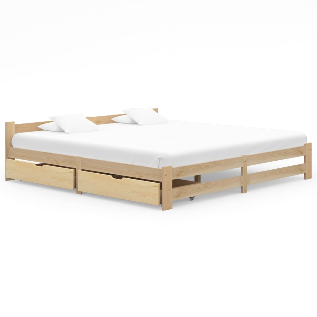 vidaXL Cadru de pat cu 2 sertare, 200 x 200 cm, lemn masiv de pin