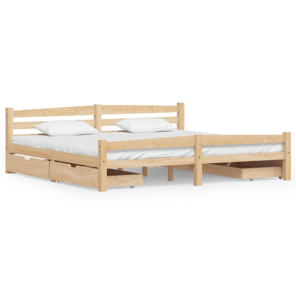 vidaXL Cadru de pat cu 4 sertare, 200 x 200 cm, lemn masiv de pin