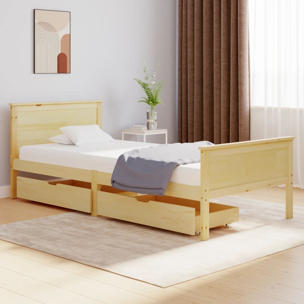 vidaXL Cadru de pat cu 2 sertare, 90x200 cm, lemn masiv