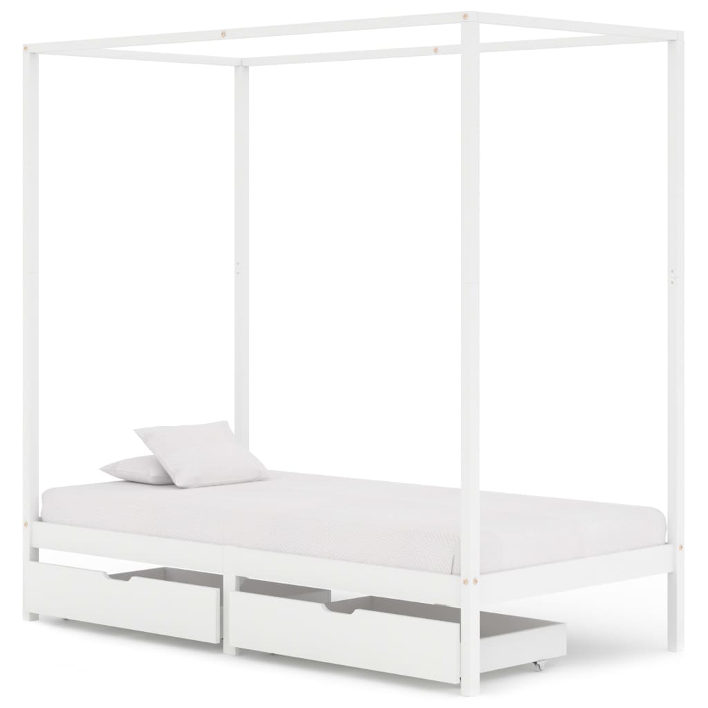 vidaXL Rám postele s nebesy 2 zásuvky bílý masivní borovice 100x200 cm