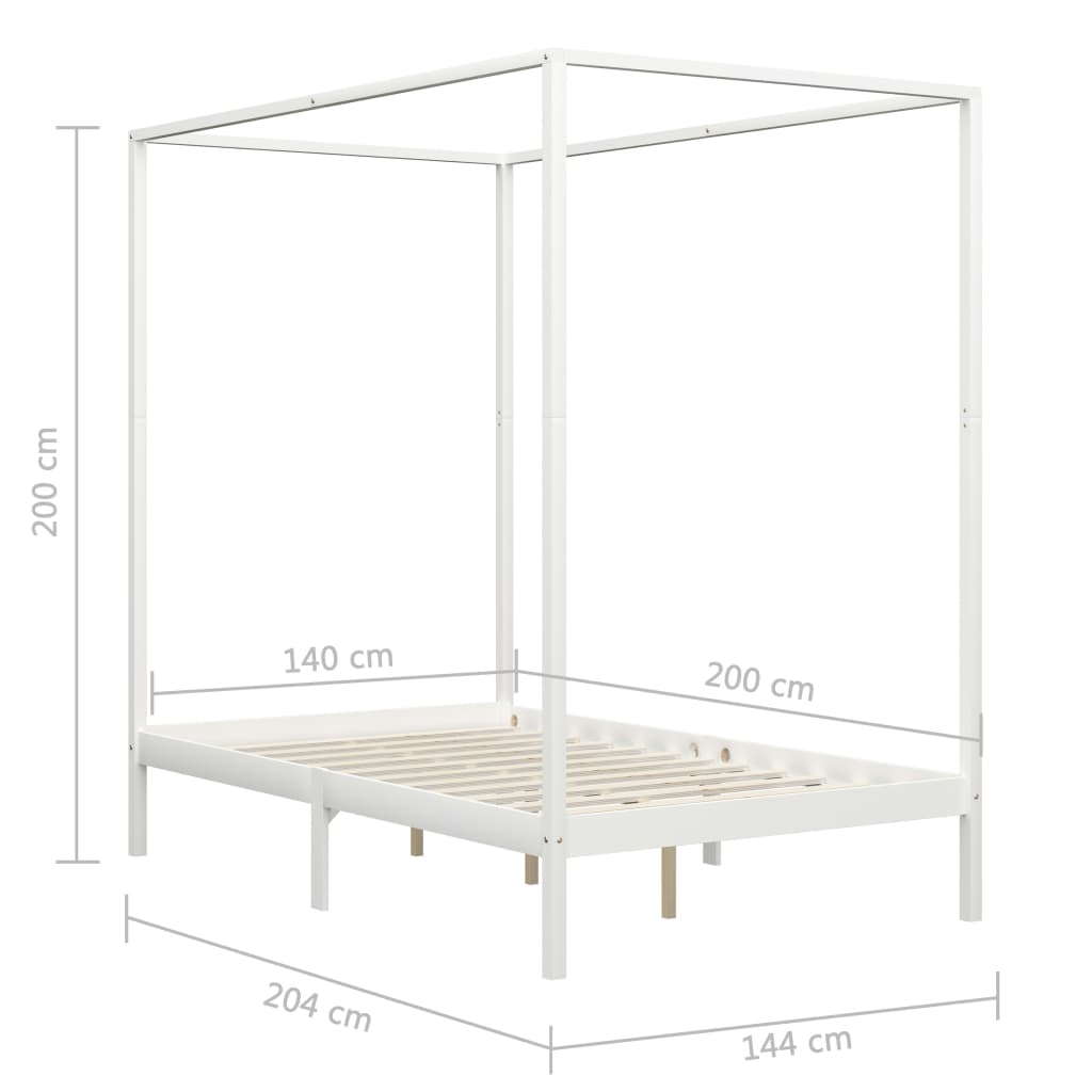 Рамка за легло балдахин и 2 чекмеджета бяла бор масив 140x200см
