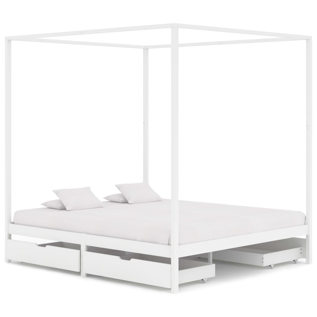 vidaXL Rám postele s nebesy 4 zásuvky bílý masivní borovice 160x200 cm
