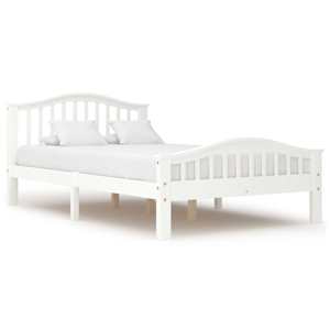 vidaXL Lovos rėmas su 2 stalčiais, baltas, 120x200cm, pu&scaron;ies masyvas