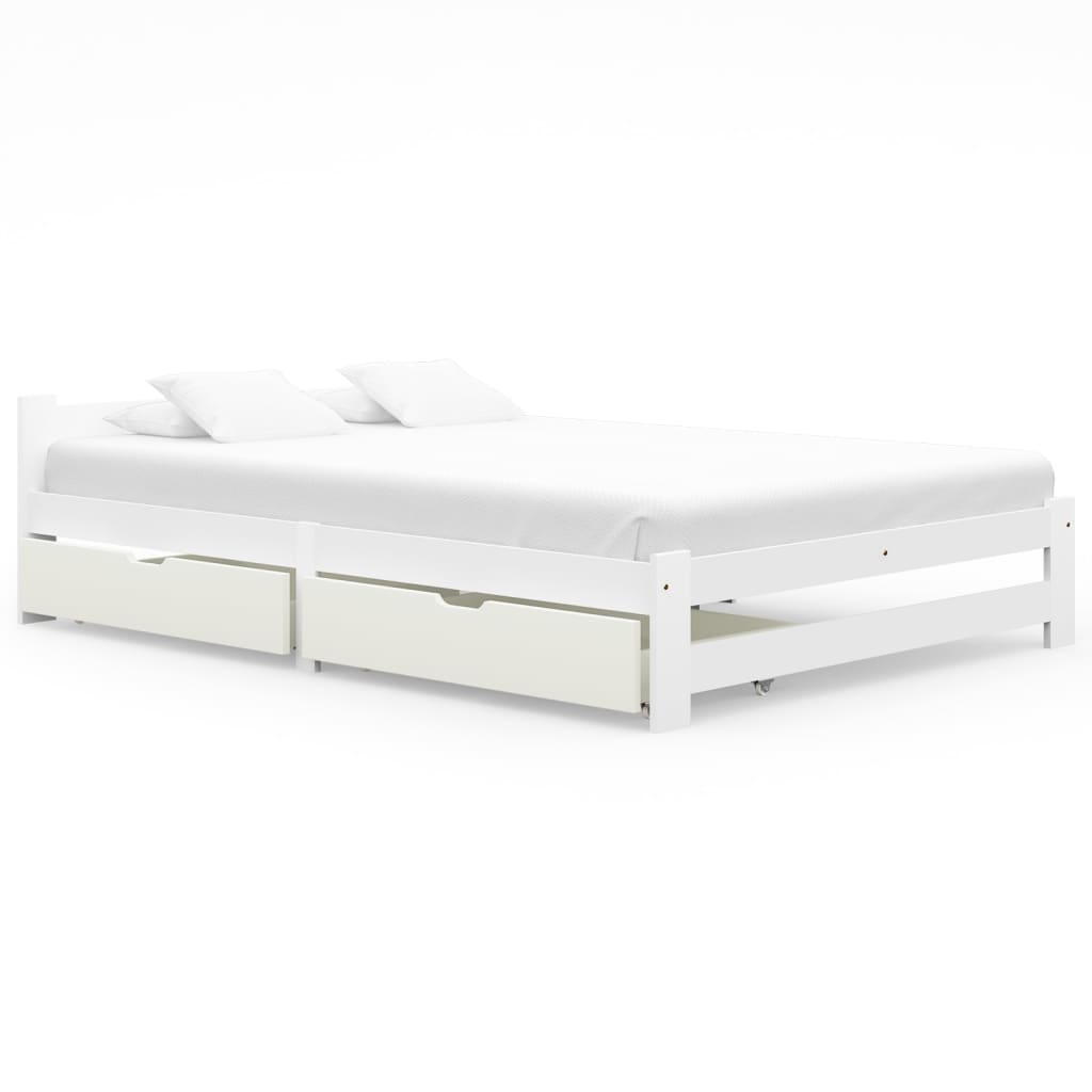 vidaXL Cadru de pat cu 2 sertare, alb, 160×200 cm, lemn masiv de pin