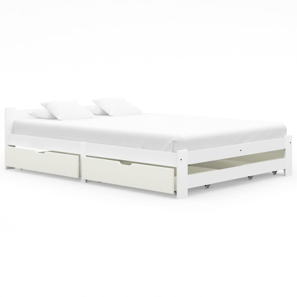 vidaXL Cadru de pat cu 4 sertare, alb, 160×200 cm, lemn masiv de pin