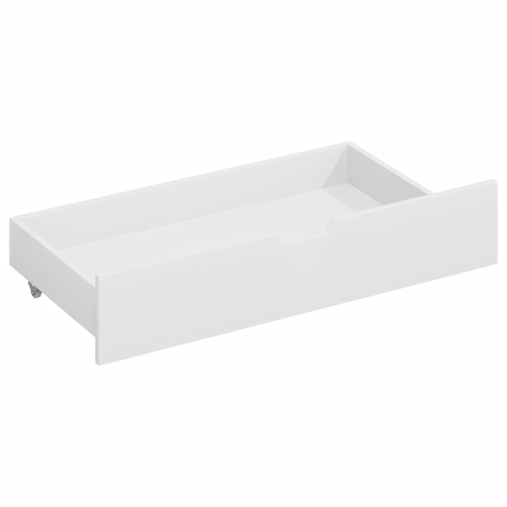 Рамка за легло с 2 чекмеджета, бяла, бор масив, 90x200 см