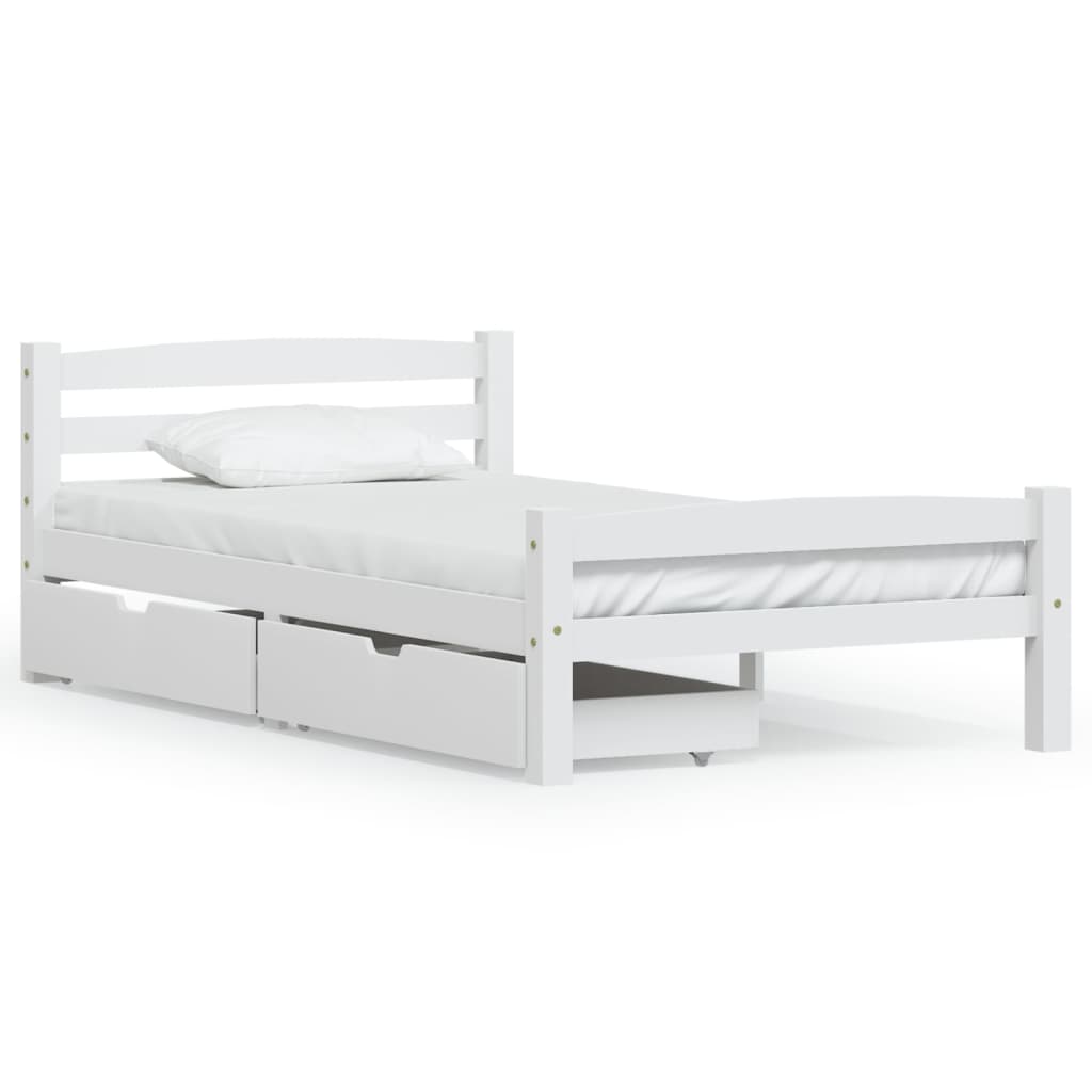 vidaXL Cadru de pat cu 2 sertare, alb, 100 x 200 cm, lemn masiv pin 100 imagine noua