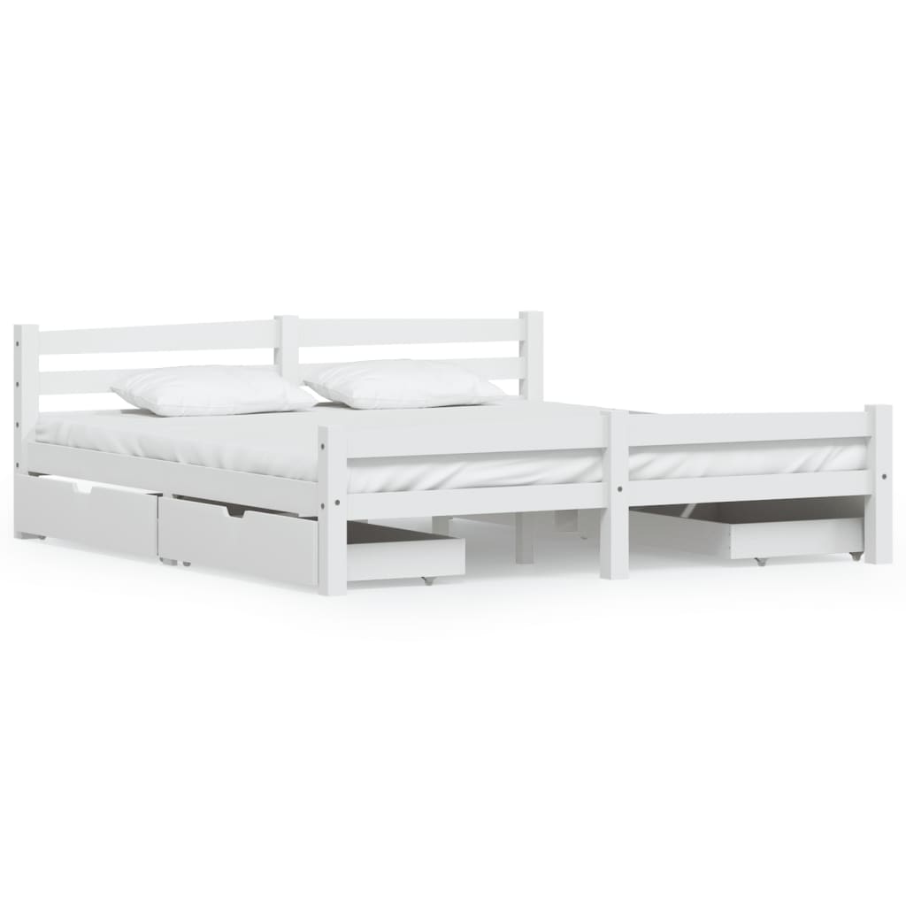 vidaXL Cadru de pat cu 4 sertare, alb, 180×200 cm, lemn masiv pin vidaxl.ro