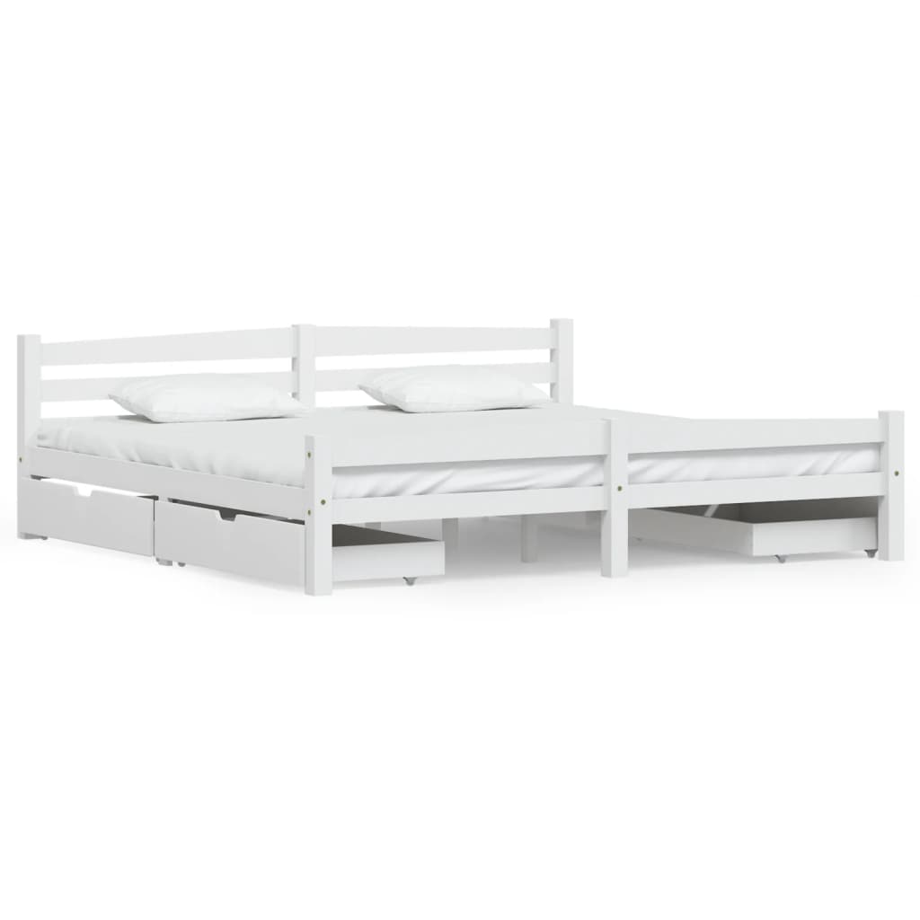 vidaXL Cadru de pat cu 4 sertare, alb, 200×200 cm, lemn masiv pin