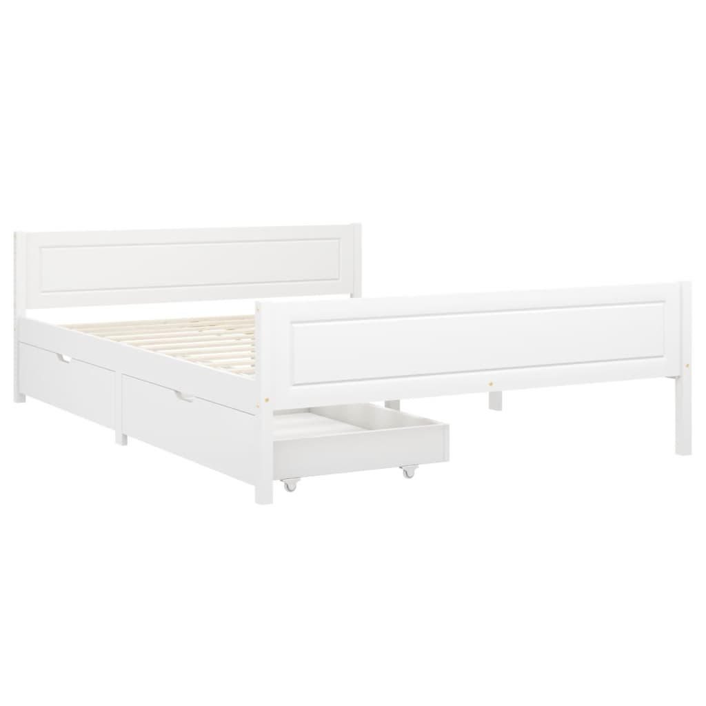 Рамка за легло с 2 чекмеджета, бяла, бор масив, 140x200 см