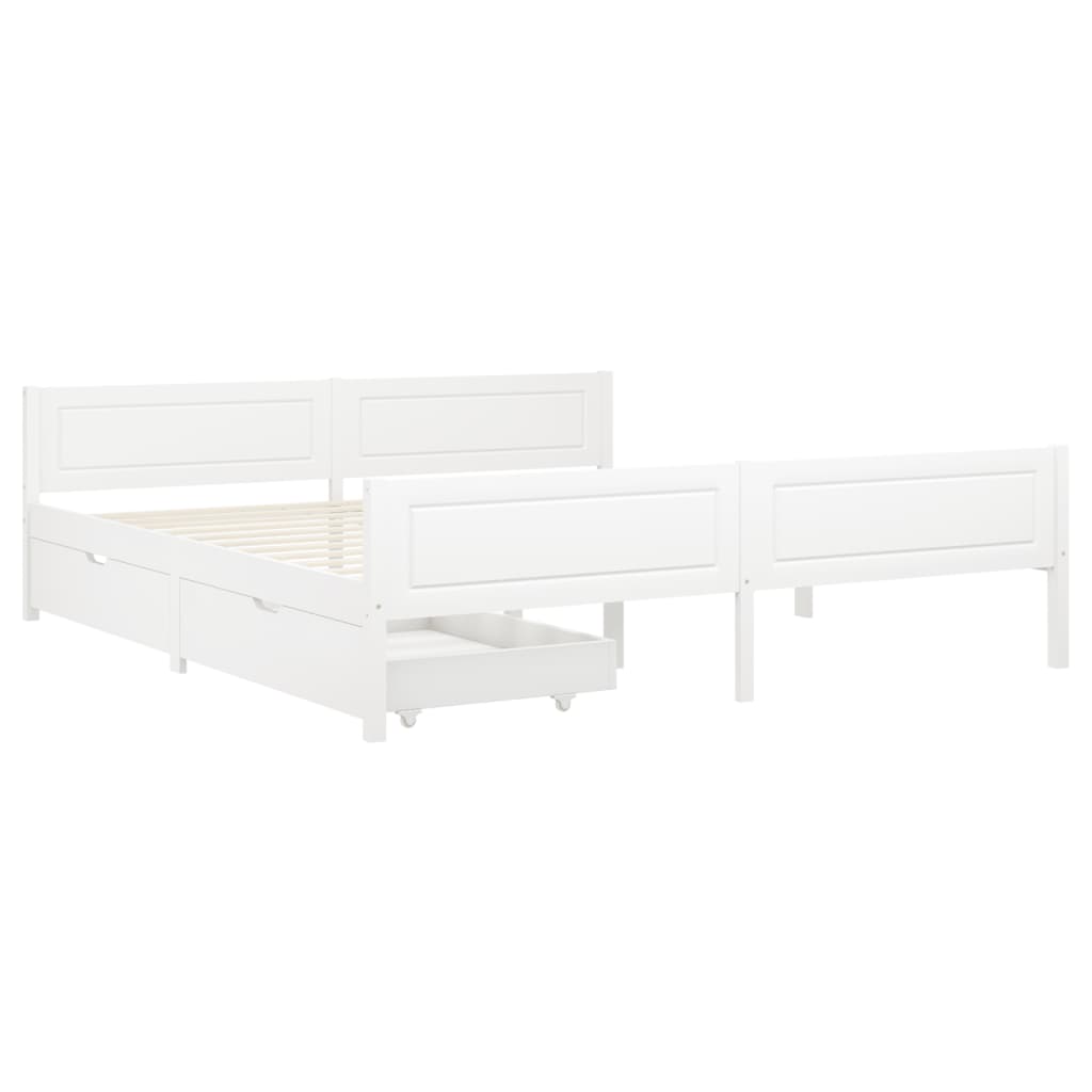 vidaXL Giroletto 2 Cassetti Bianco in Legno Massello di Pino 200x200cm