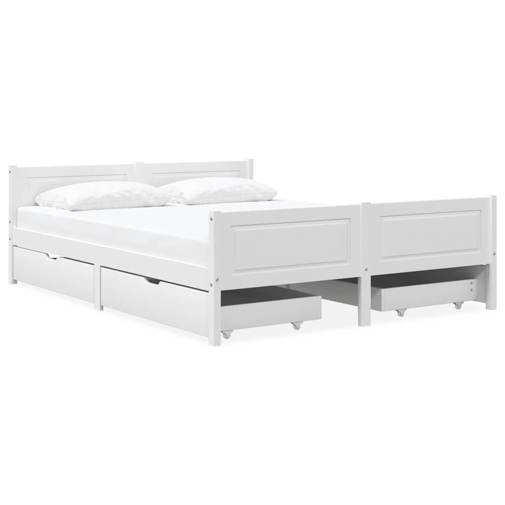 vida XL Massivholzbett mit 4 Schubladen Weiß Kiefer 140x 200 cm