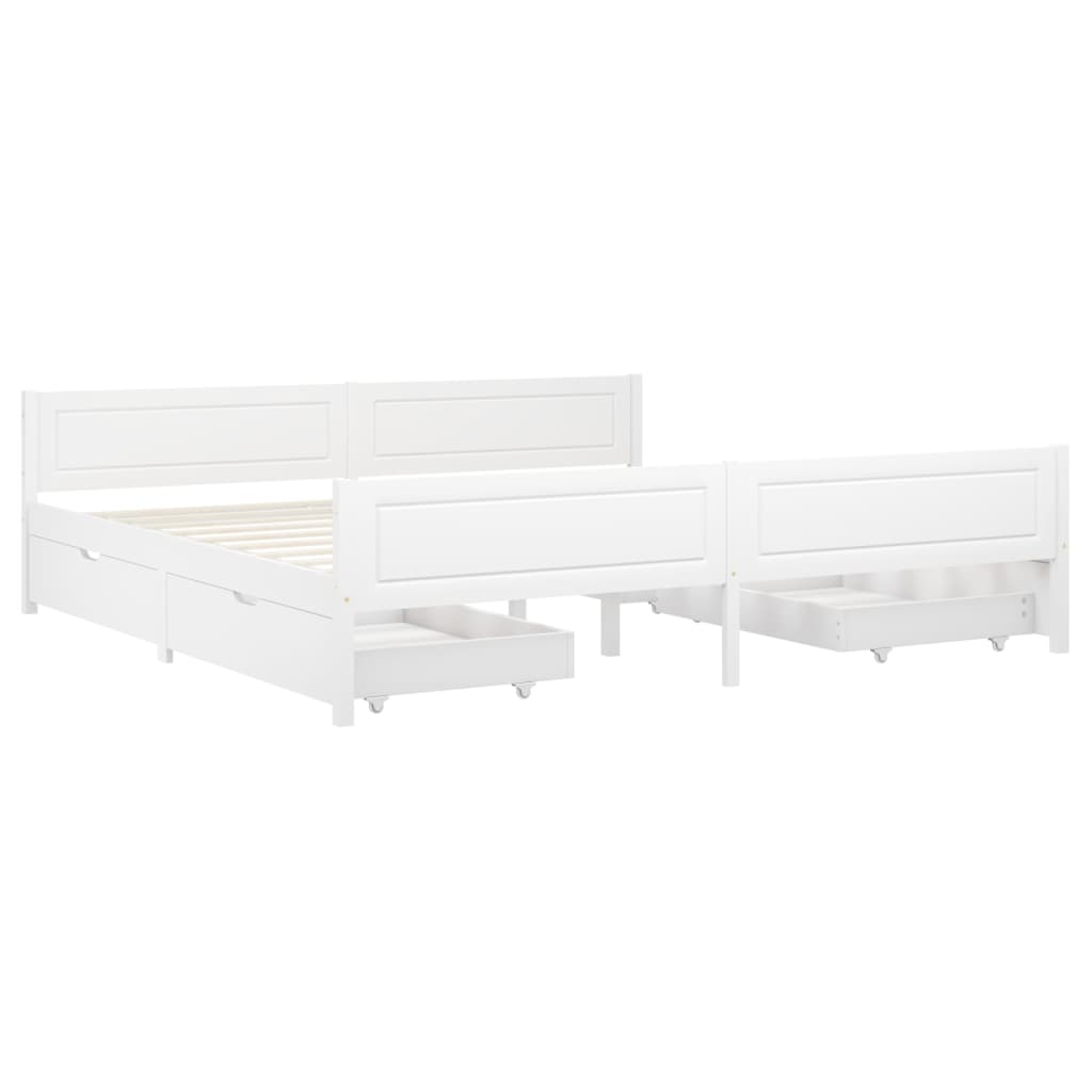 vidaXL Cadre de lit avec 4 tiroirs Blanc Bois de pin massif 200x200 cm