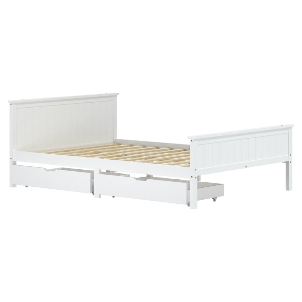 

vidaXL Bedframe met 2 lades massief grenenhout wit 140x200 cm