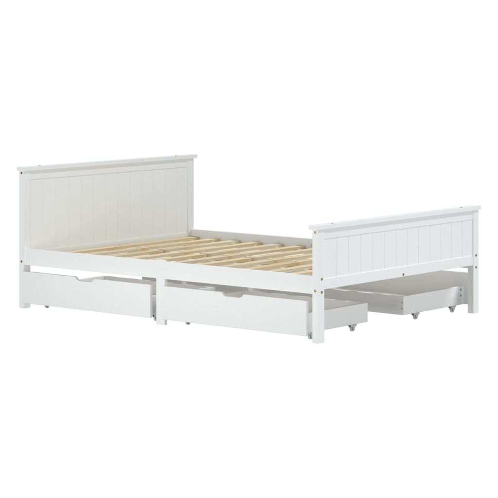 vidaXL Bedframe met 4 lades massief grenenhout wit 140x200 cm