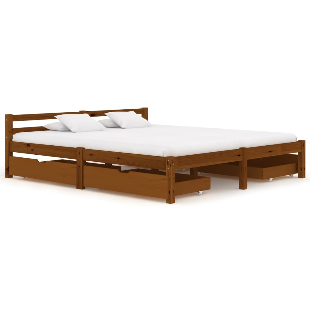Rám postele 4 zásuvky medově hnědý masivní borovice 160x200 cm