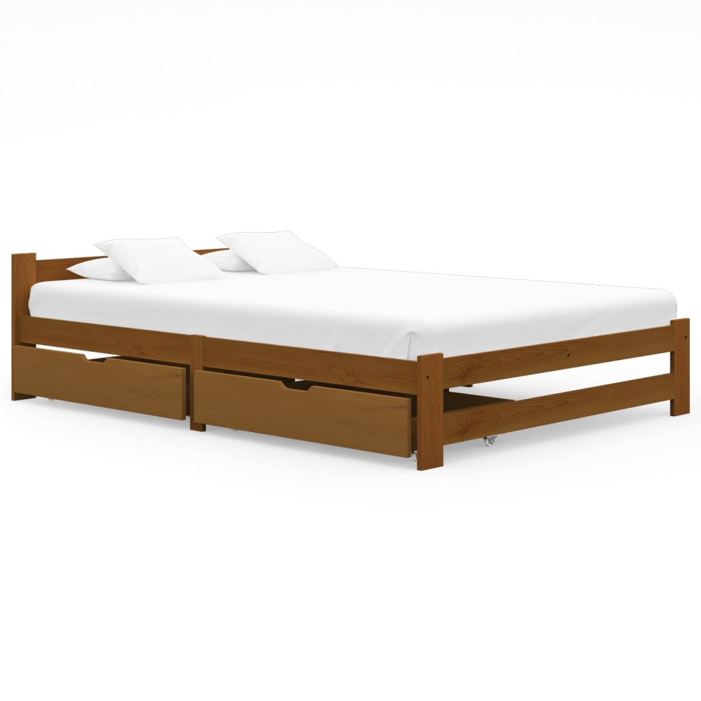 vidaXL Rám postele 2 zásuvky medově hnědý masivní borovice 180x200 cm