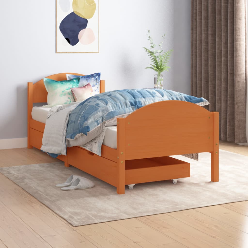 vidaXL Rám postele a 2 zásuvky medově hnědý masivní borovice 90x200 cm
