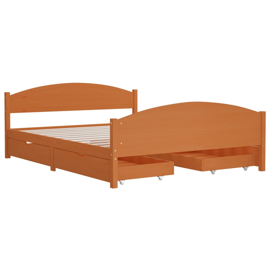 

vidaXL Bedframe met 4 lades massief grenenhout honingbruin 160x200 cm