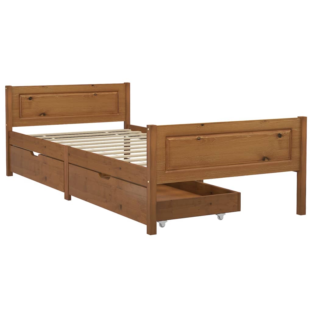 

vidaXL Bedframe met 2 lades massief grenenhout honingbruin 90x200 cm