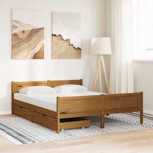 vidaXL Πλαίσιο Κρεβατιού με 2 Συρτάρια Μελί 140x200 εκ από Μασίφ Πεύκο