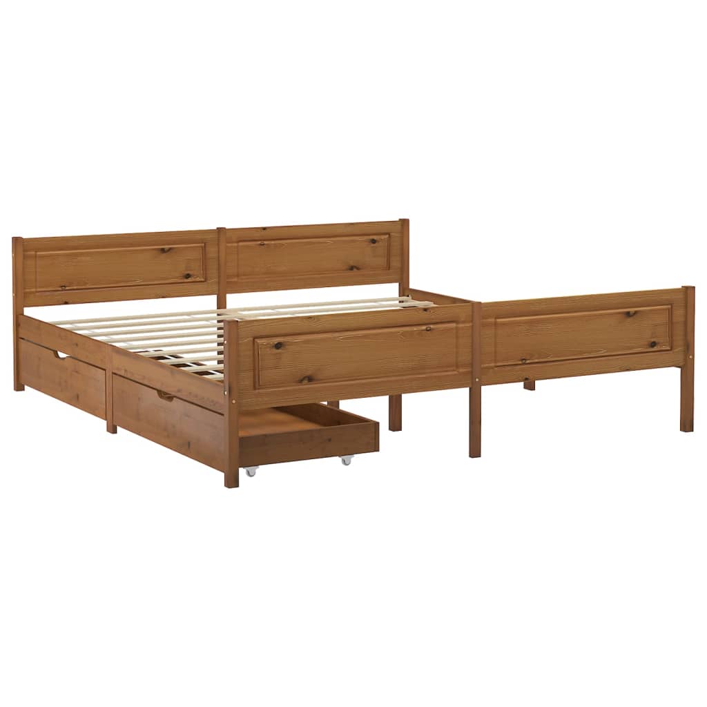 

vidaXL Bedframe met 2 lades massief grenenhout honingbruin 180x200 cm
