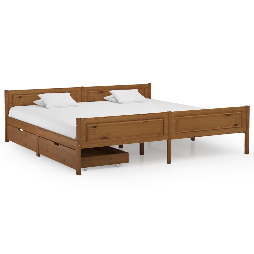 

vidaXL Bedframe met 2 lades massief grenenhout honingbruin 200x200 cm