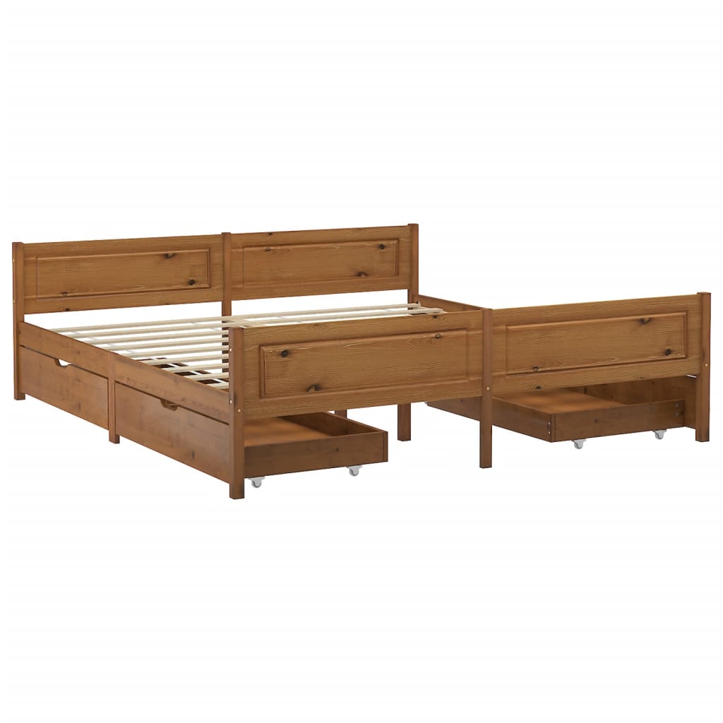 

vidaXL Bedframe met 4 lades massief grenenhout honingbruin 180x200 cm