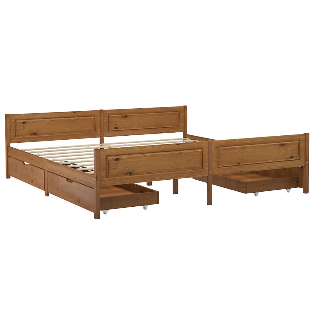 

vidaXL Bedframe met 4 lades massief grenenhout honingbruin 200x200 cm