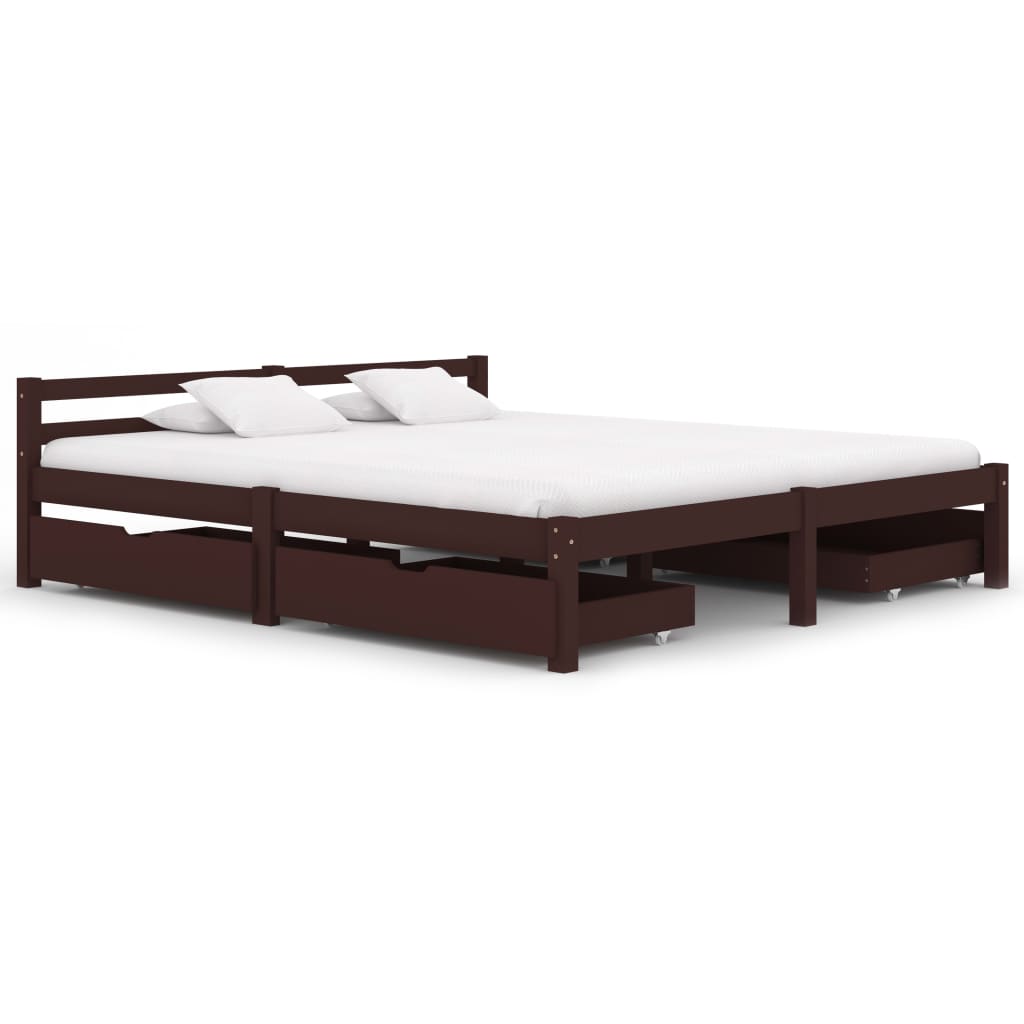 vidaXL Cadru de pat cu 4 sertare maro închis 180×200 cm lemn masiv pin vidaXL imagine 2022