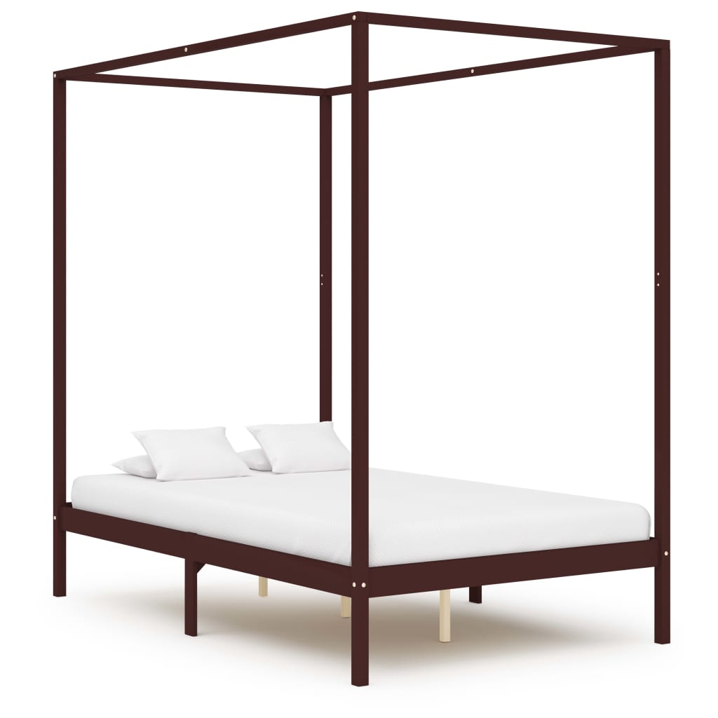 

vidaXL Hemelbedframe met 2 lades grenenhout donkerbruin 140x200 cm