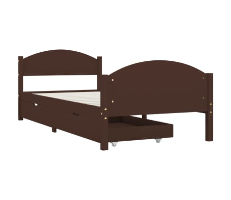 vidaXL Cadre de lit avec 2 tiroirs Marron foncé 100x200 cm Pin massif