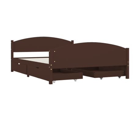 vidaXL Cadre de lit avec 4 tiroirs Marron foncé 140x200 cm Pin massif