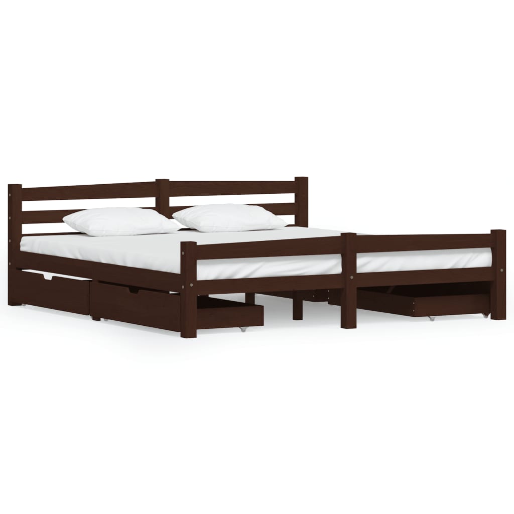 

vidaXL Bedframe met 4 lades massief grenenhout donkerbruin 180x200 cm
