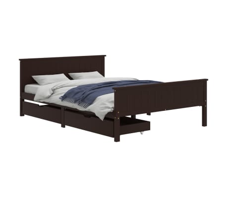 vidaXL Bedframe met 2 lades 140x200 cm massief grenenhout donkerbruin