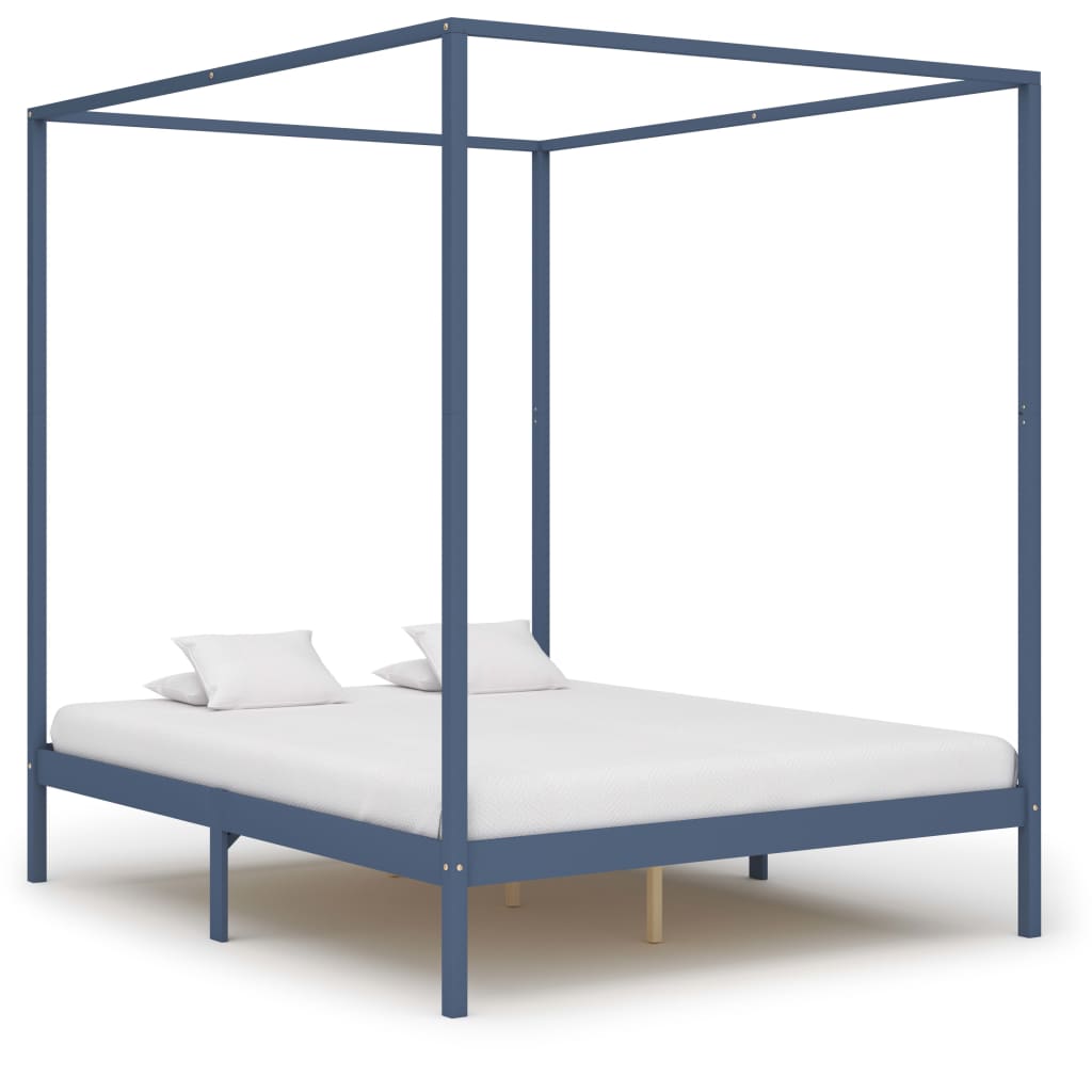 

vidaXL Hemelbedframe met 4 lades massief grenenhout grijs 160x200 cm