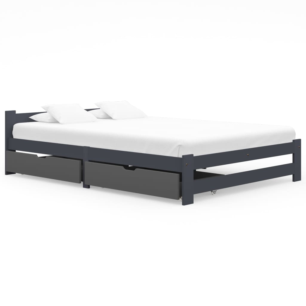 vidaXL Cadru de pat cu 2 sertare, gri închis, 180×200 cm, lemn de pin vidaxl.ro