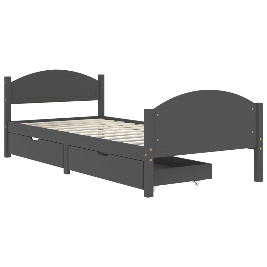 vidaXL Bedframe met 2 lades massief grenenhout donkergrijs 90x200 cm