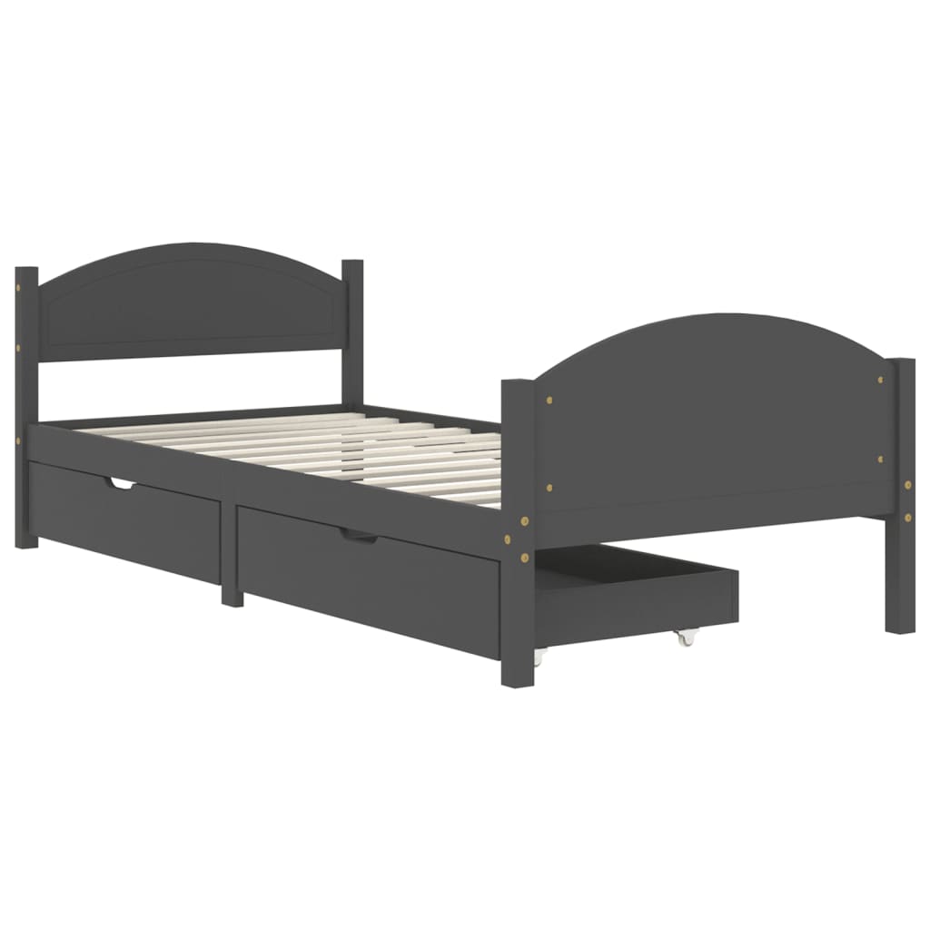 vidaXL Bedframe met 2 lades massief grenenhout donkergrijs 100x200 cm