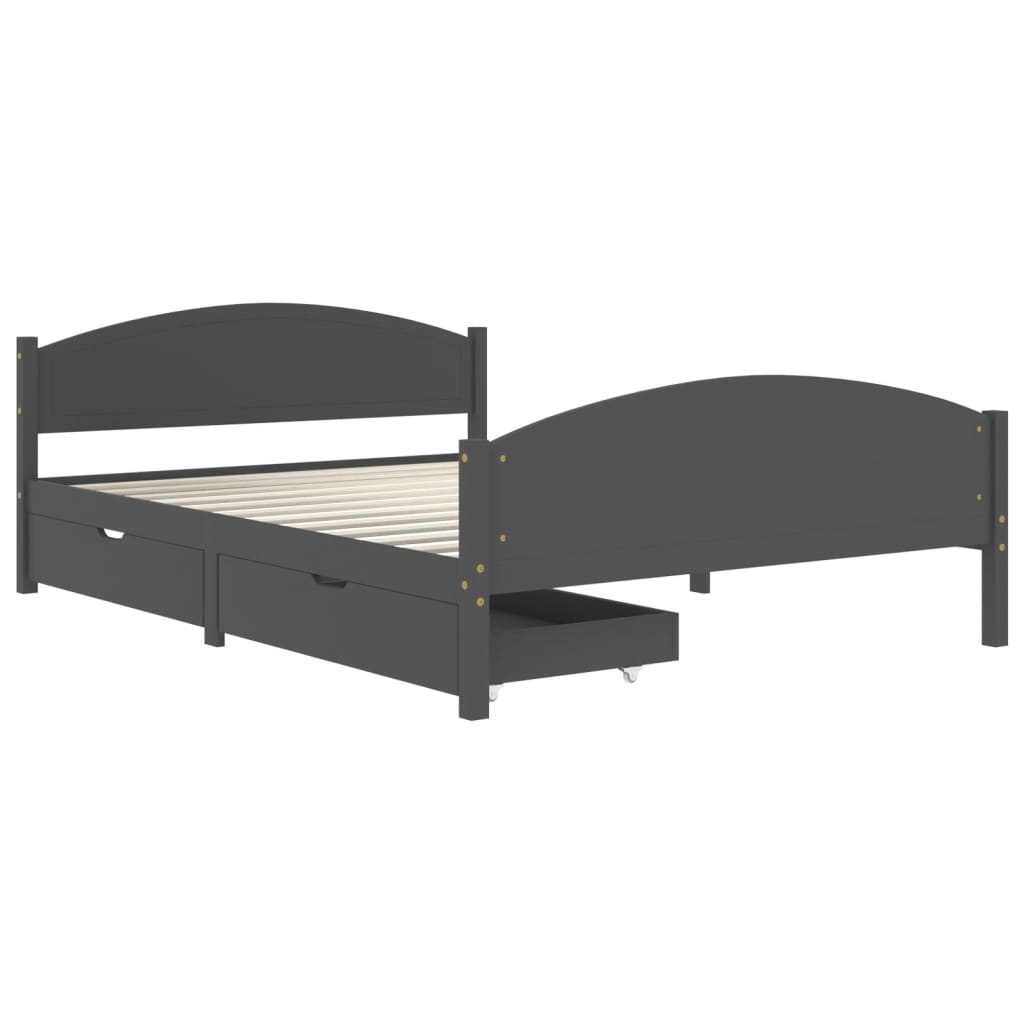 vidaXL Bedframe met 2 lades massief grenenhout donkergrijs 140x200 cm