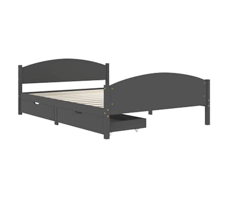 vidaXL Sengeramme med 2 skuffer m&oslash;rkegr&aring; heltre furu 160x200 cm