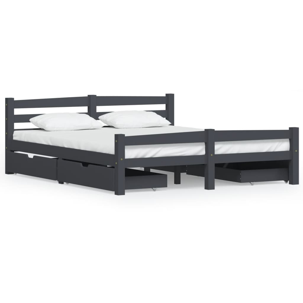 vidaXL Cadru de pat cu 4 sertare, gri închis, 160×200 cm, lemn de pin vidaXL