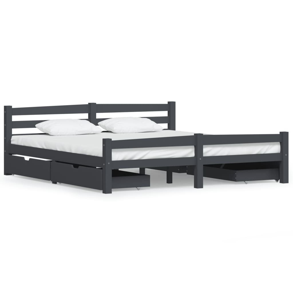vidaXL Cadru de pat cu 4 sertare, gri închis, 180×200 cm, lemn de pin vidaXL imagine 2022