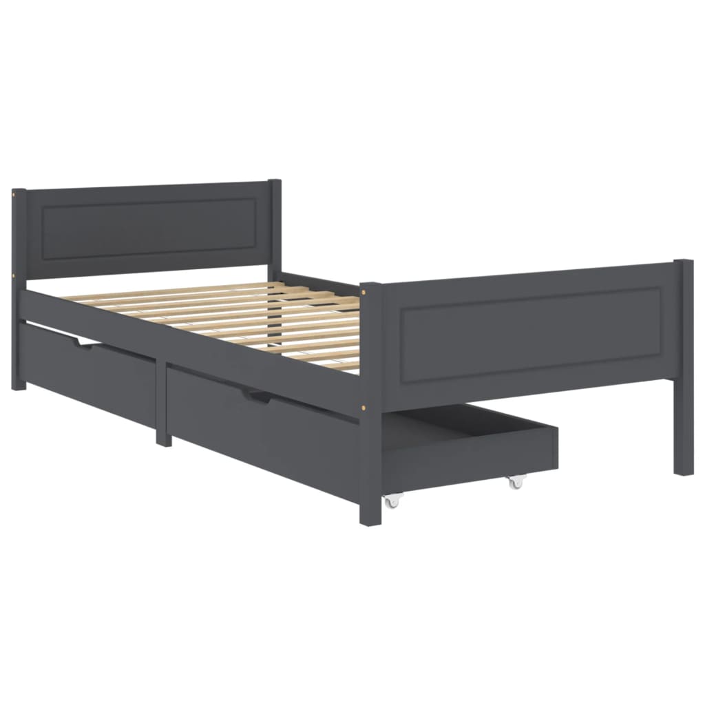 

vidaXL Bedframe met 2 lades massief grenenhout donkergrijs 90x200 cm