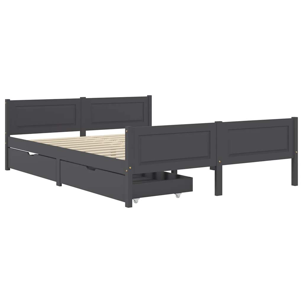 vidaXL Bedframe met 2 lades massief grenenhout donkergrijs 140x200 cm