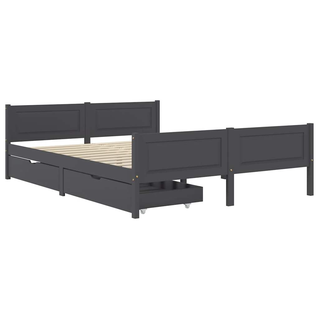 vidaXL Bedframe met 2 lades massief grenenhout donkergrijs 160x200 cm