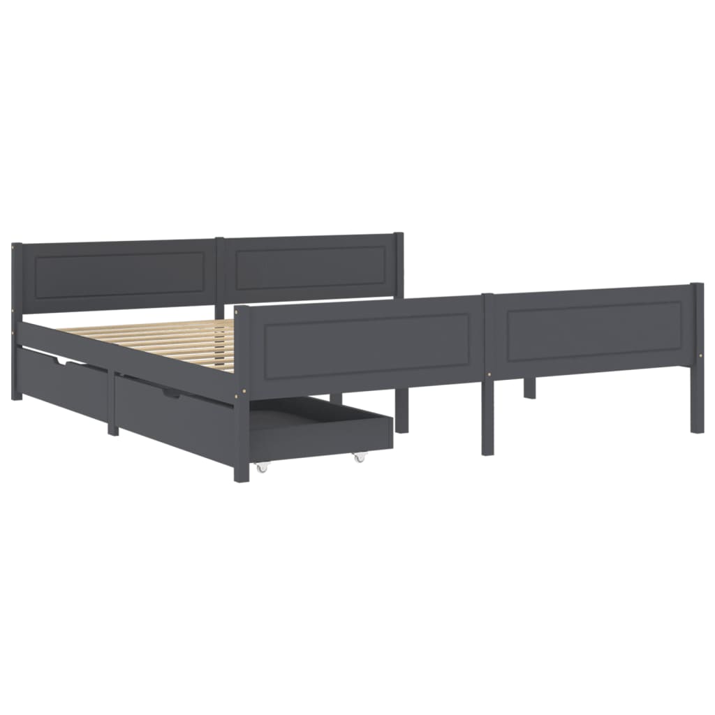 vidaXL Bedframe met 2 lades massief grenenhout donkergrijs 180x200 cm