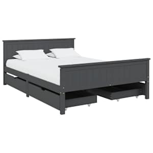 vidaXL Sengeramme med 4 skuffer m&oslash;rkegr&aring; heltre furu 140x200 cm